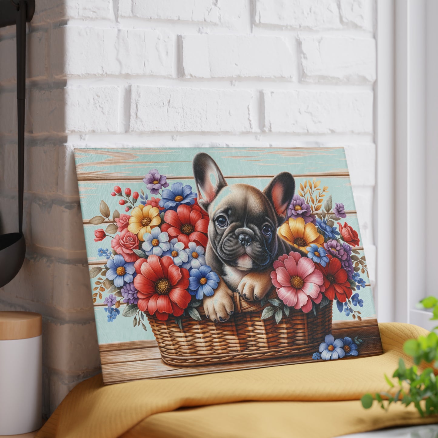 🐶🌸 French Bulldog in Basket Cutting Board – Adorable Elegance for Your Kitchen 🌼