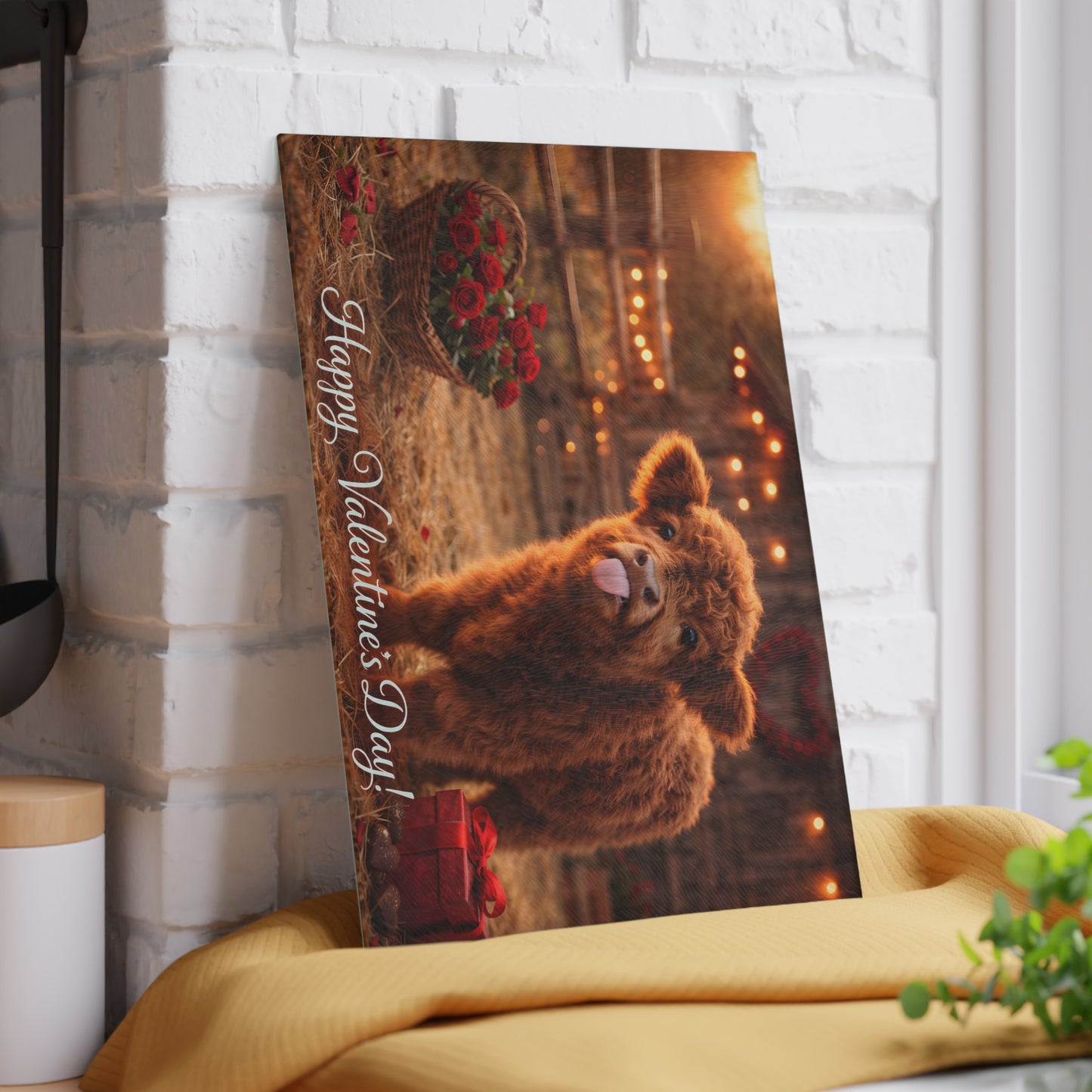 Valentine Highland Calf Glass Cutting Board – Cozy Farmhouse Love Kitchen Décor