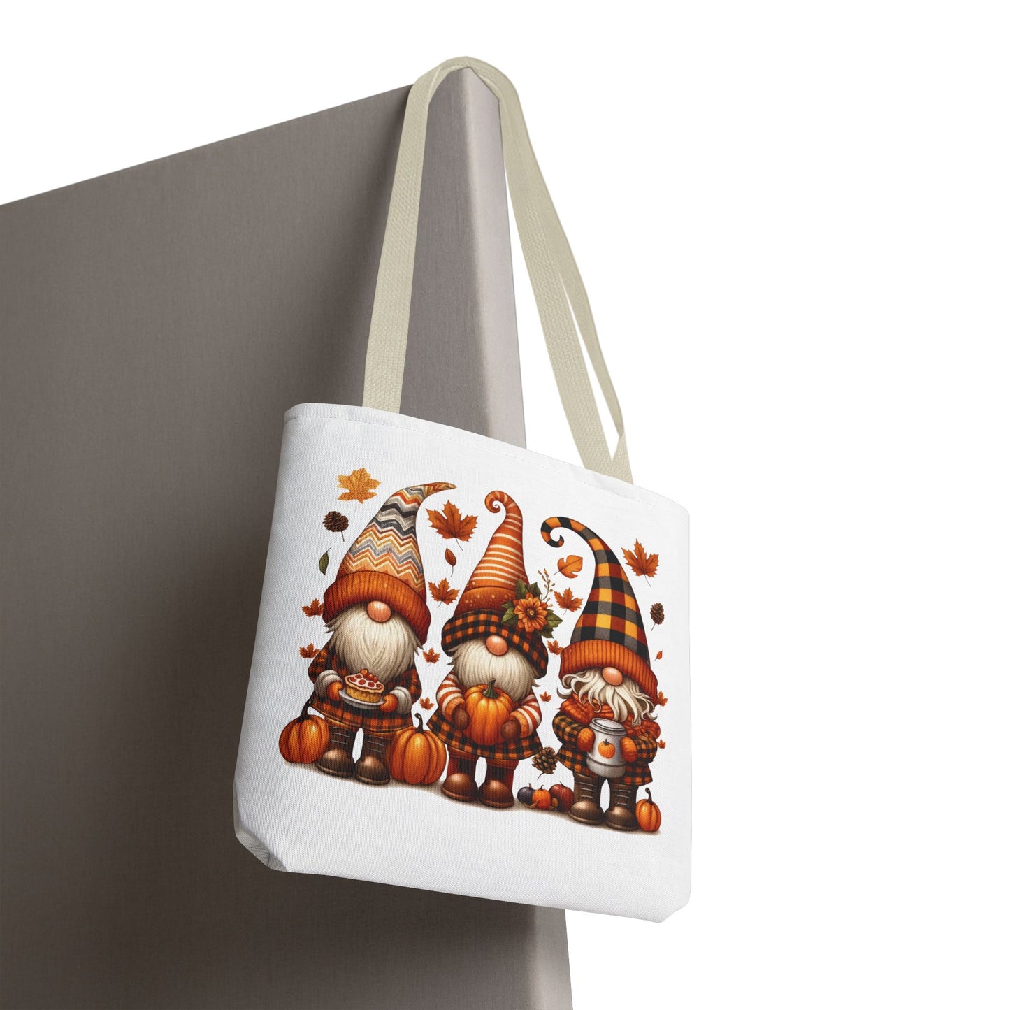 🍁 Autumn Gnome Trio Tote Bag – Cozy Fall Charm with Pumpkin Spice Magic
