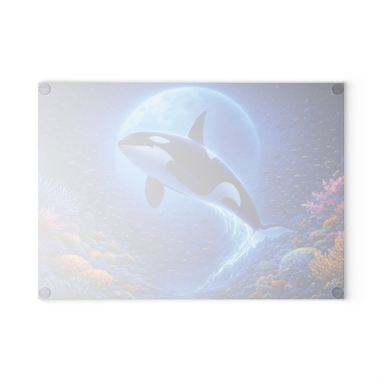Moonlit Orca Glass Cutting Board – Majestic Ocean Night Artwork
