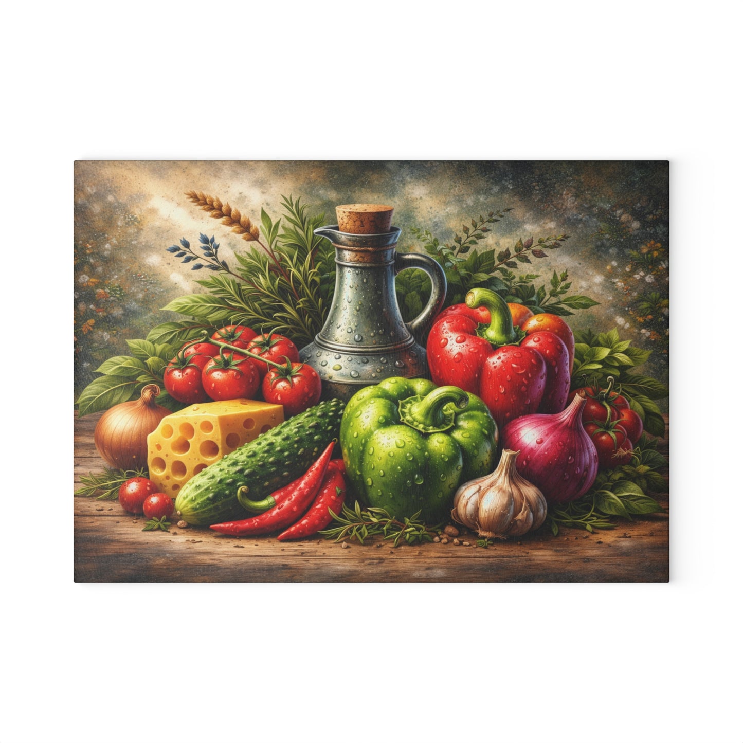 Rustic Farm Fresh Vegetable Glass Cutting Board – Gourmet Garden Kitchen Decor