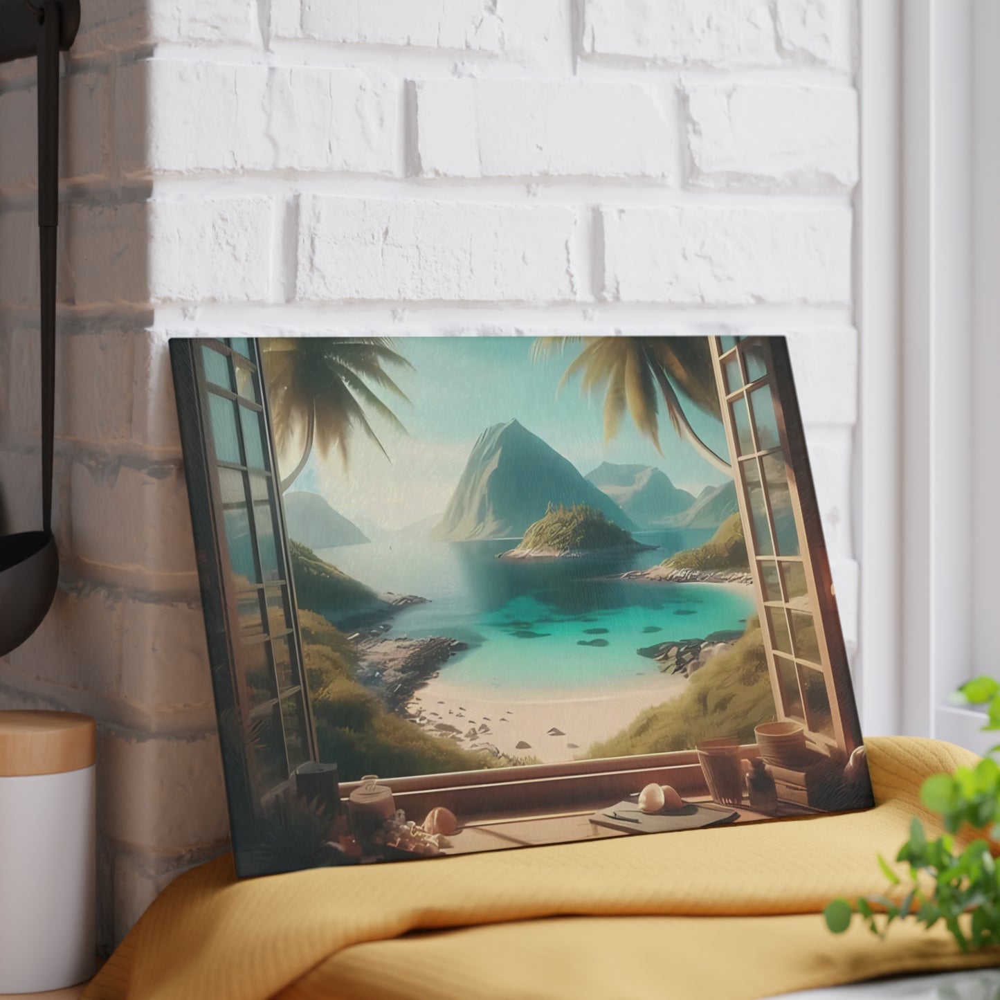 Tabla de cortar tropical, decoración de playa, accesorio de cocina, decoración costera, regalo para amantes de la playa, regalo de inauguración de la casa tropical, tabla de cortar única