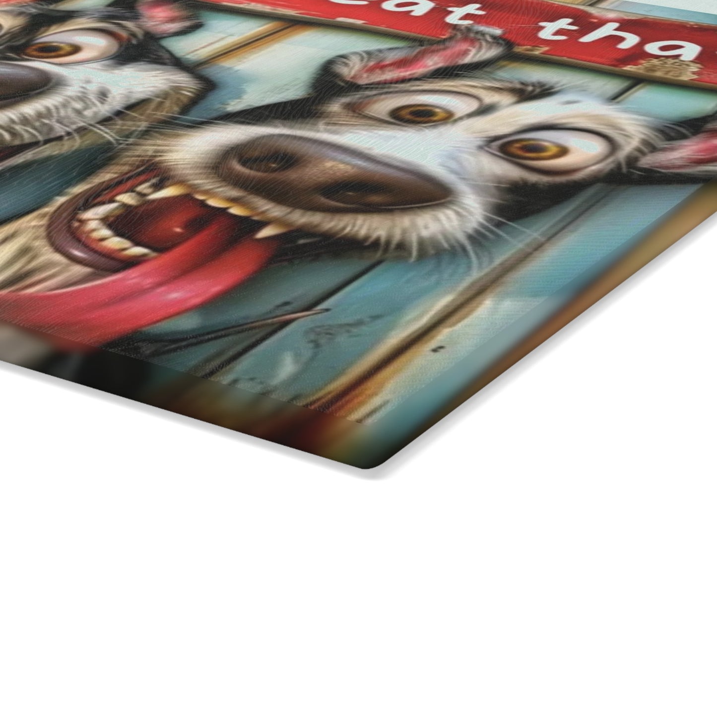 🐶🤣 “Hungry Pup Trio” Glass Cutting Board – Whimsical Fun for Your Kitchen