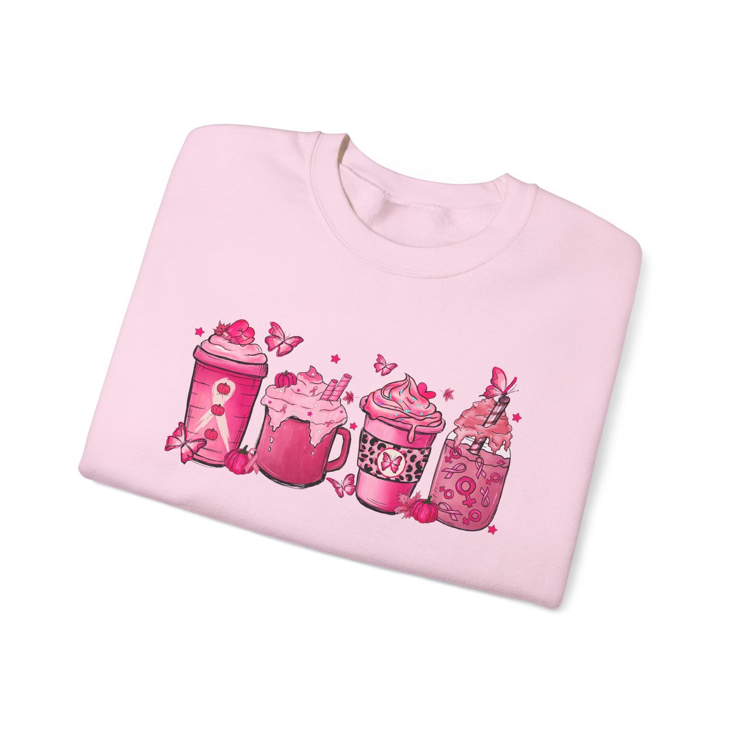 ☕🎀 Pink Awareness Drinks Sweatshirt – Breast Cancer Support Coffee Lovers