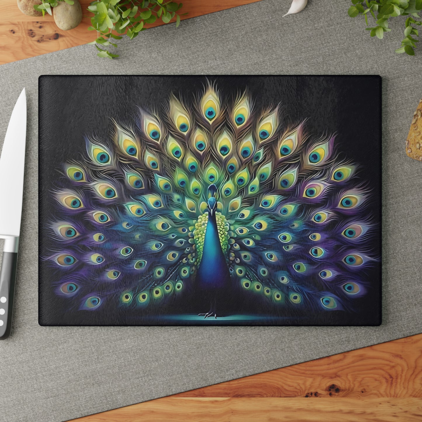 Peacock decor, butterfly decor, cutting board, kitchen decor, kitchen art, serving board, peacock gift, butterfly gift, floral cutting board