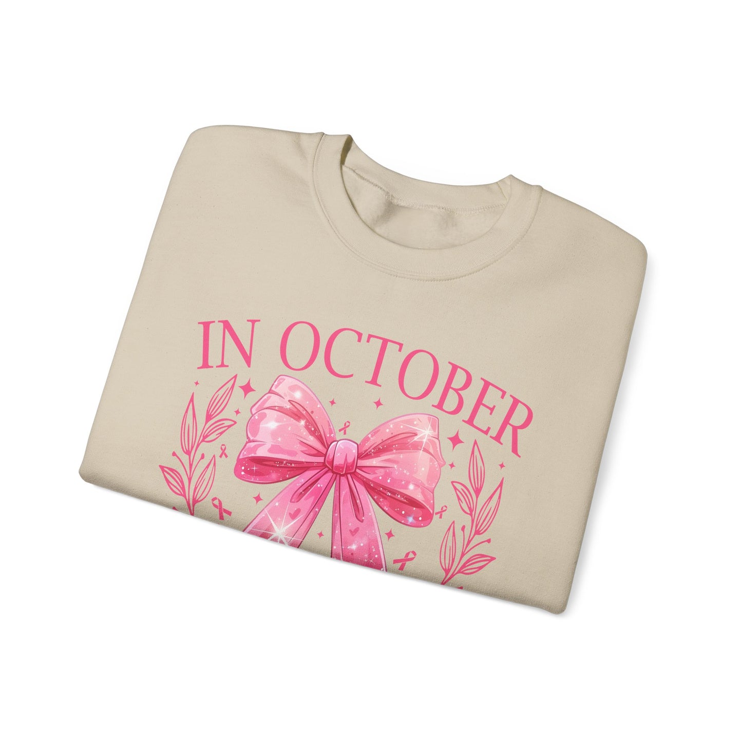 🎀✨ In October We Wear Pink Sweatshirt – Elegant Bow Breast Cancer Awareness Crewneck