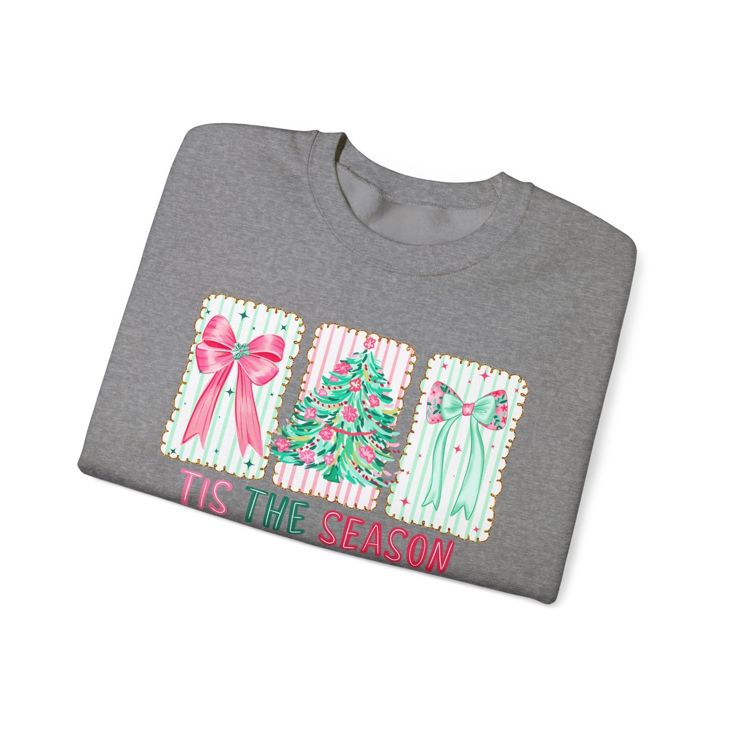 🎀🎄 ’Tis The Season Sweatshirt – Pastel Bows & Merry Tree Vibes ✨☃️
