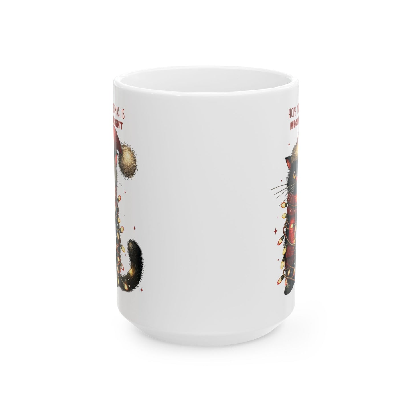 🐾🎄 Meowy & Bright Cat Christmas Mug – Festive Black Cat with Lights & Sass 🎅✨