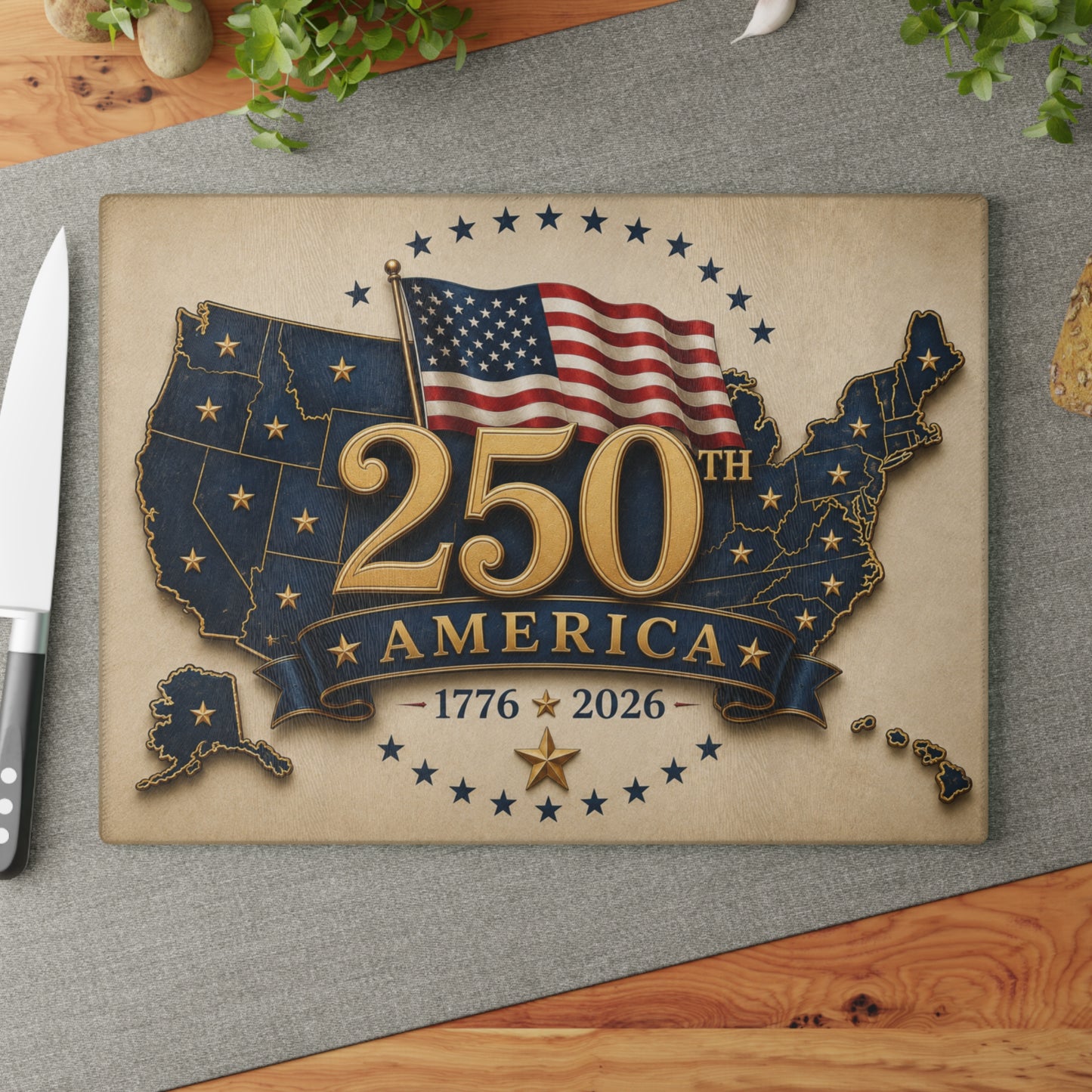 America 250th Anniversary Tempered Glass Cutting Board