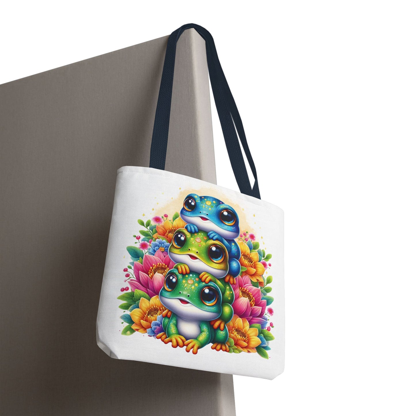 🐸 Stacked Frogs Floral Tote Bag – Colorful Whimsy for Every Day 🌸👜