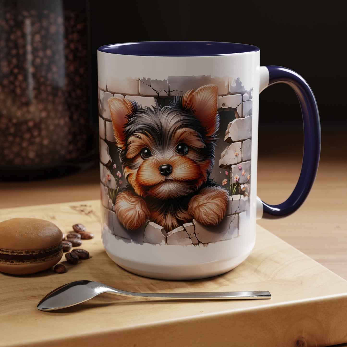 🎀🐶 Yorkie Puppy Accent Mug – Cute Peek-Through Dog Design for Animal Lovers ☕💖