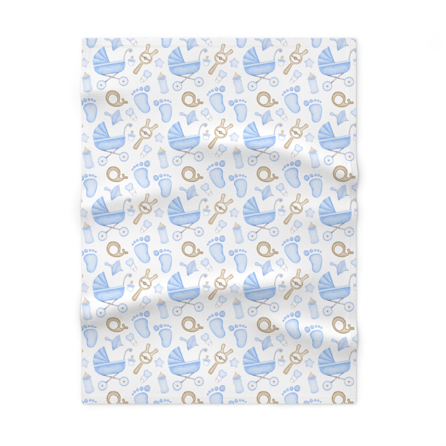 👶💙 Baby Icons Velveteen Plush Blanket – Blue on White