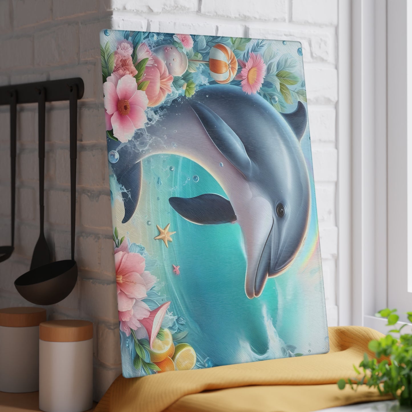 Dolphin Cutting Board, Vibrant Dolphin Scene Tempered Glass, Gift for Chef, Dolphin, Gifts for her, Wedding Housewarming Gift