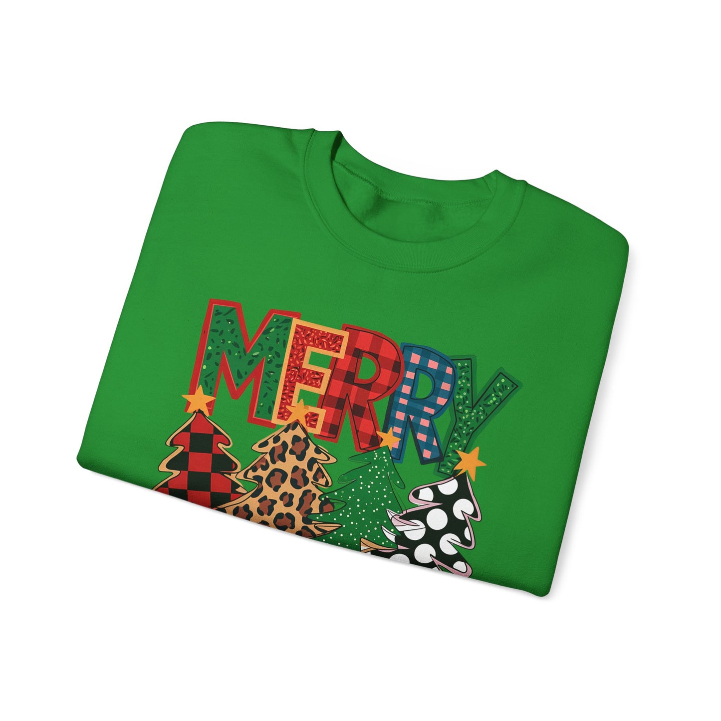 🎄✨ Merry Christmas Trees Sweatshirt – Bold Patterns & Festive Cheer