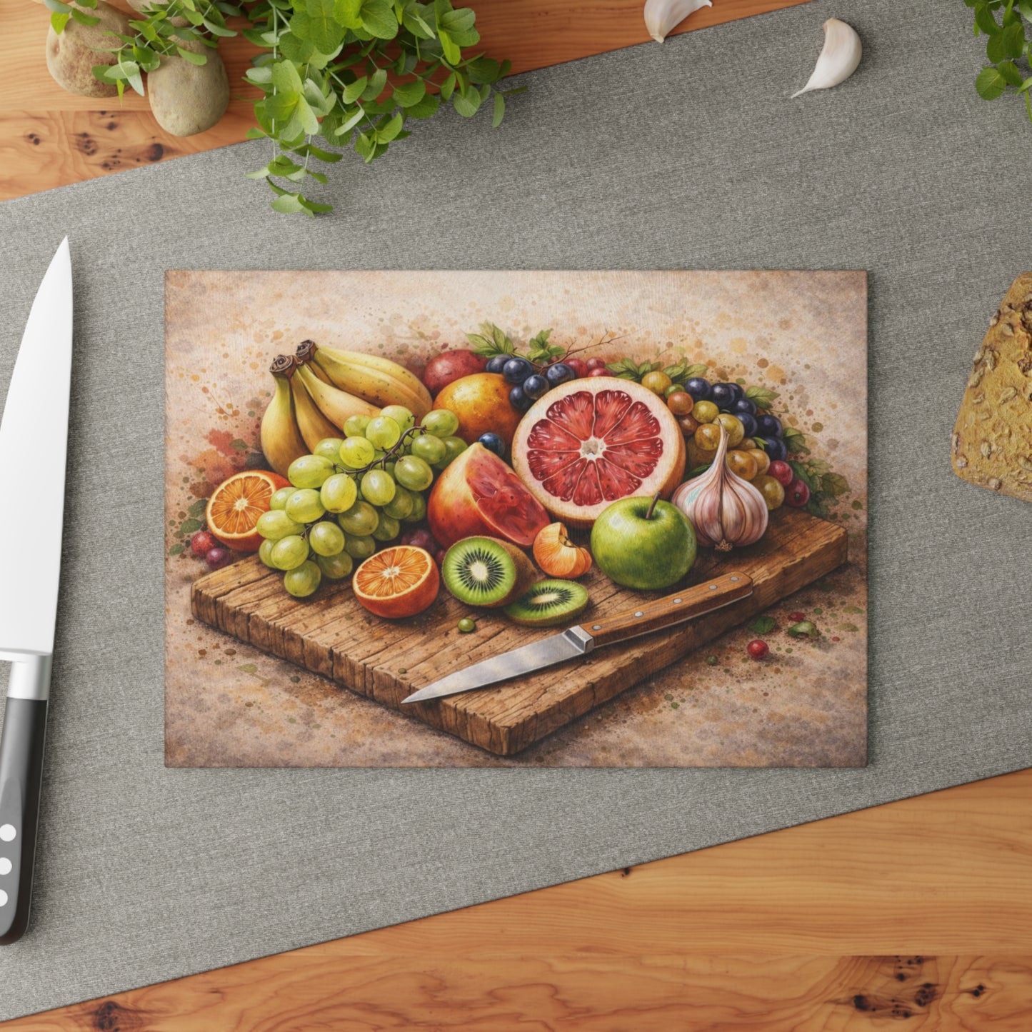 Rustic Fruit Harvest Glass Cutting Board – Vintage Farmhouse Kitchen Art