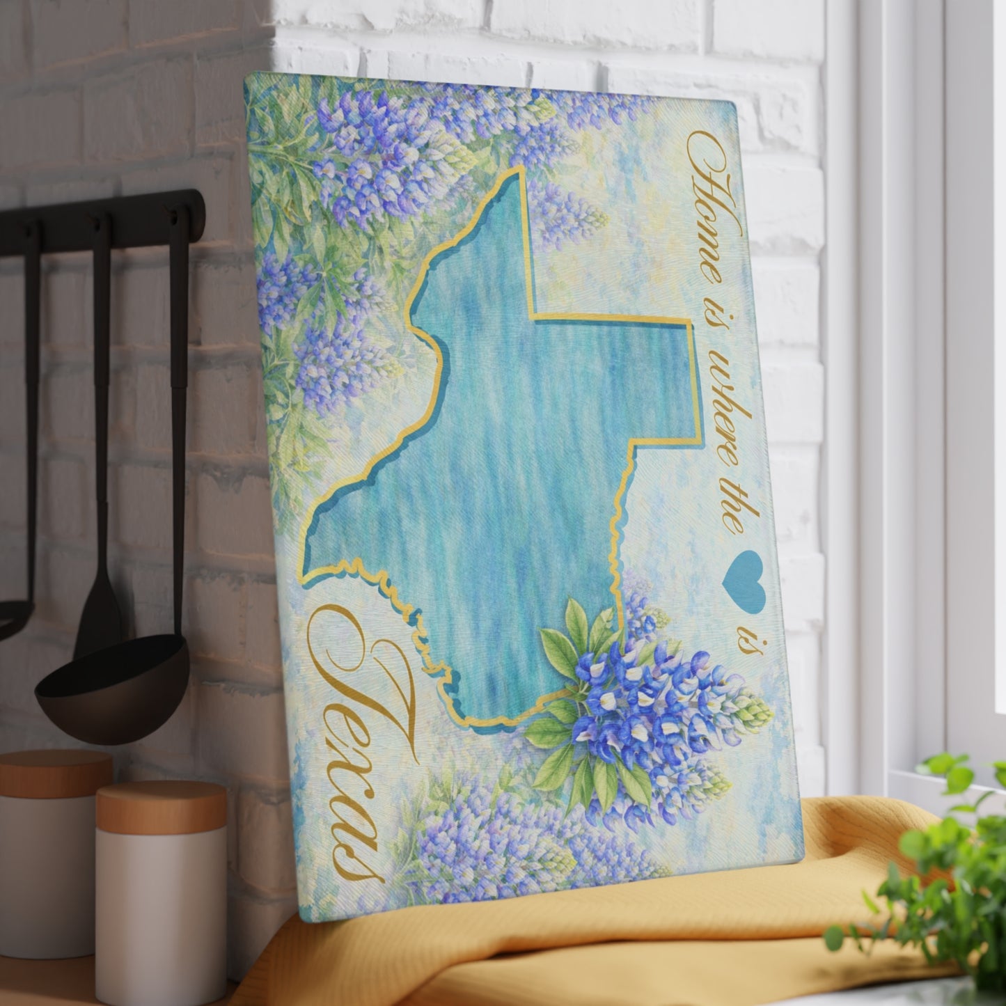 Texas State Bluebonnet Glass Cutting Board – Home Is Where the Heart Is Texas Kitchen Decor