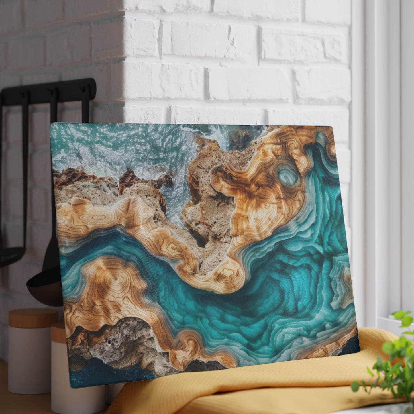🌊✨ “Ocean Drift” Glass Cutting Board – Coastal Calm for Your Kitchen