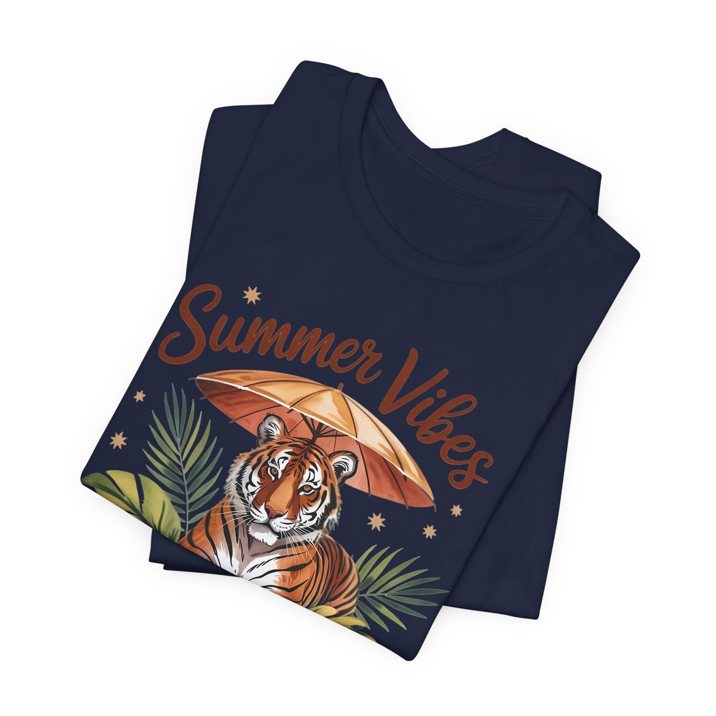 Camiseta Summer Vibes Tiger – Gráfico de palmeras de la selva con paraguas | Múltiples opciones de color