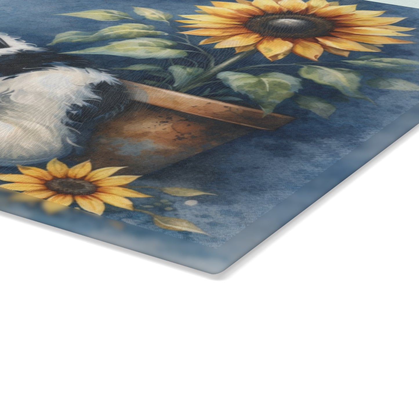 Sunflower & Baby Cow Glass Cutting Board – Rustic Farmhouse Kitchen Decor