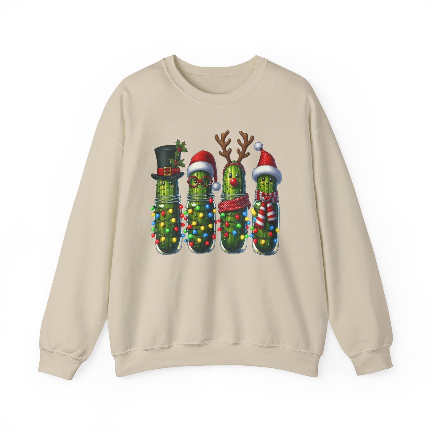 🥒✨ Merry Picklemas Crewneck – Festive Pickle Jars with Holiday Lights