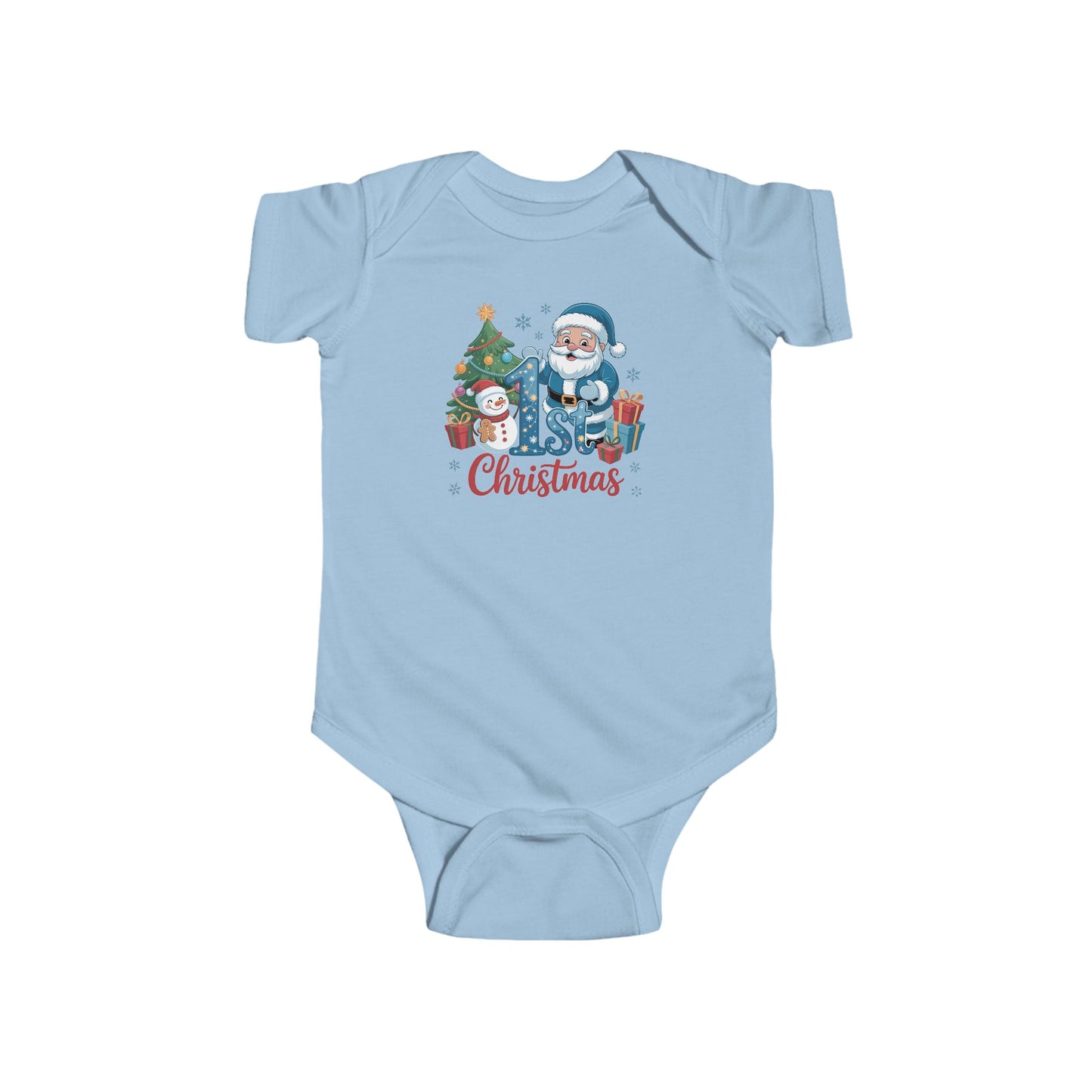 🎅❄️ My 1st Christmas Baby Onesie – Blue Santa & Snowman Festive Keepsake 🍼✨