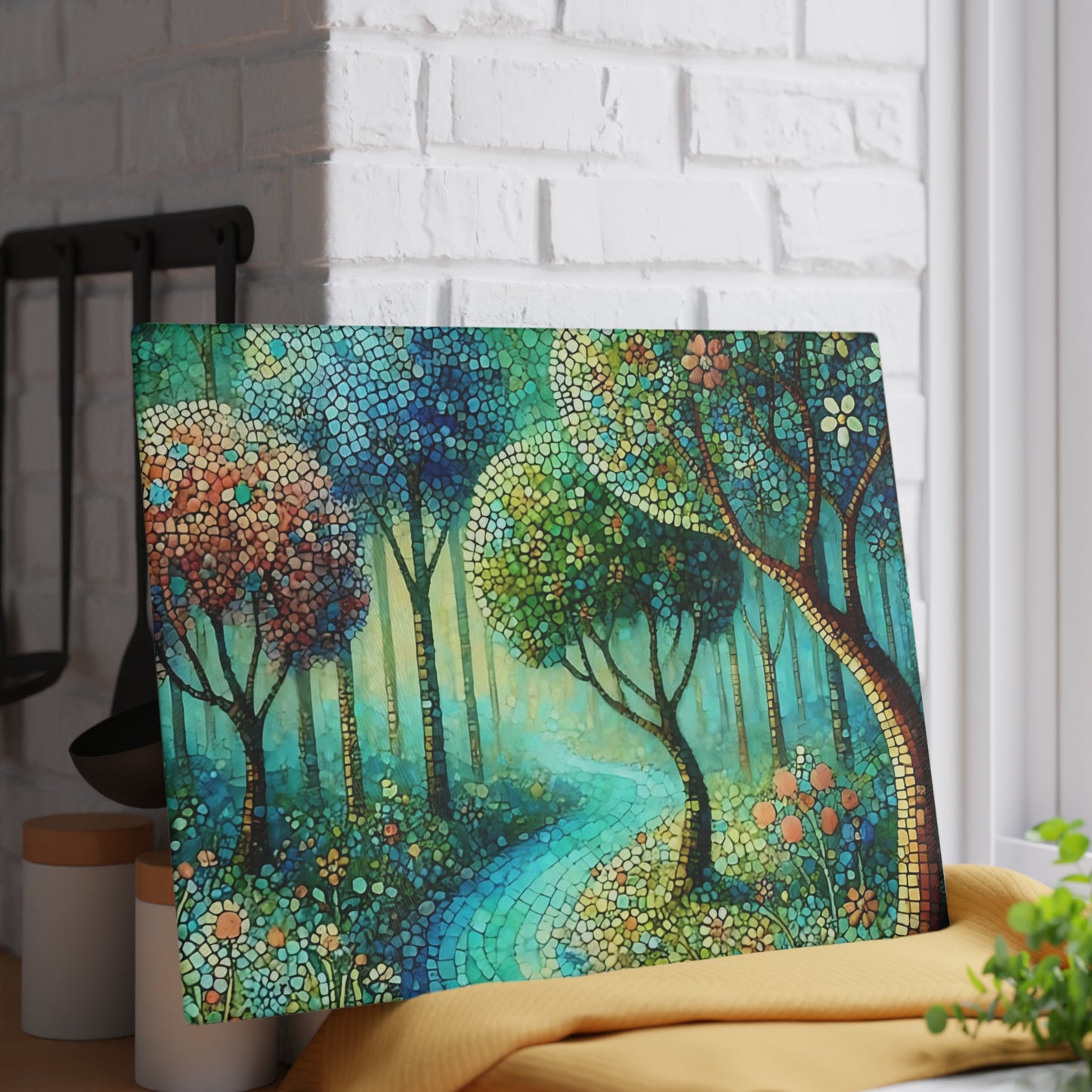 Tabla de cortar de vidrio templado con diseño de mosaico – Artistic Nature Design