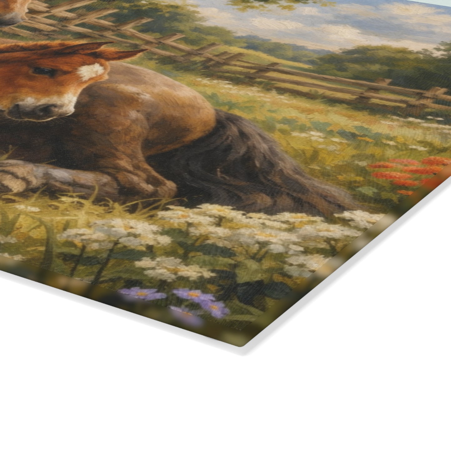 Mare and Foal Glass Cutting Board – Horse Lover Farmhouse Kitchen Decor