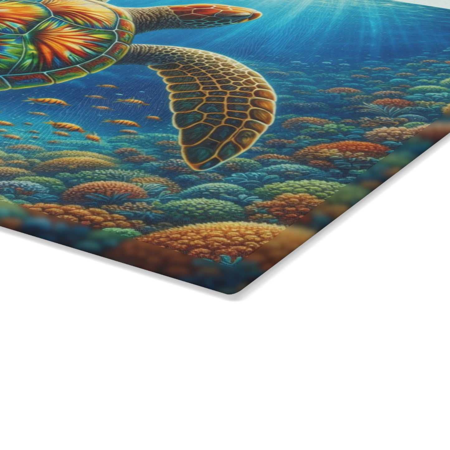 Radiant Sea Turtle Glass Cutting Board – Vibrant Ocean Life Artwork