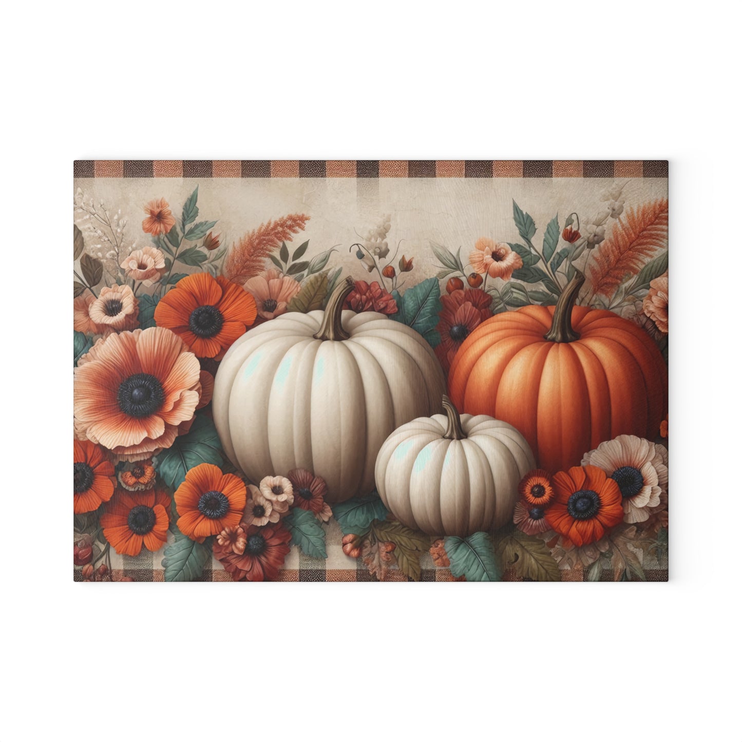 🍂🎃 Autumn Pumpkins and Florals Cutting Board – Rustic Fall Kitchen Décor 🍁🌻