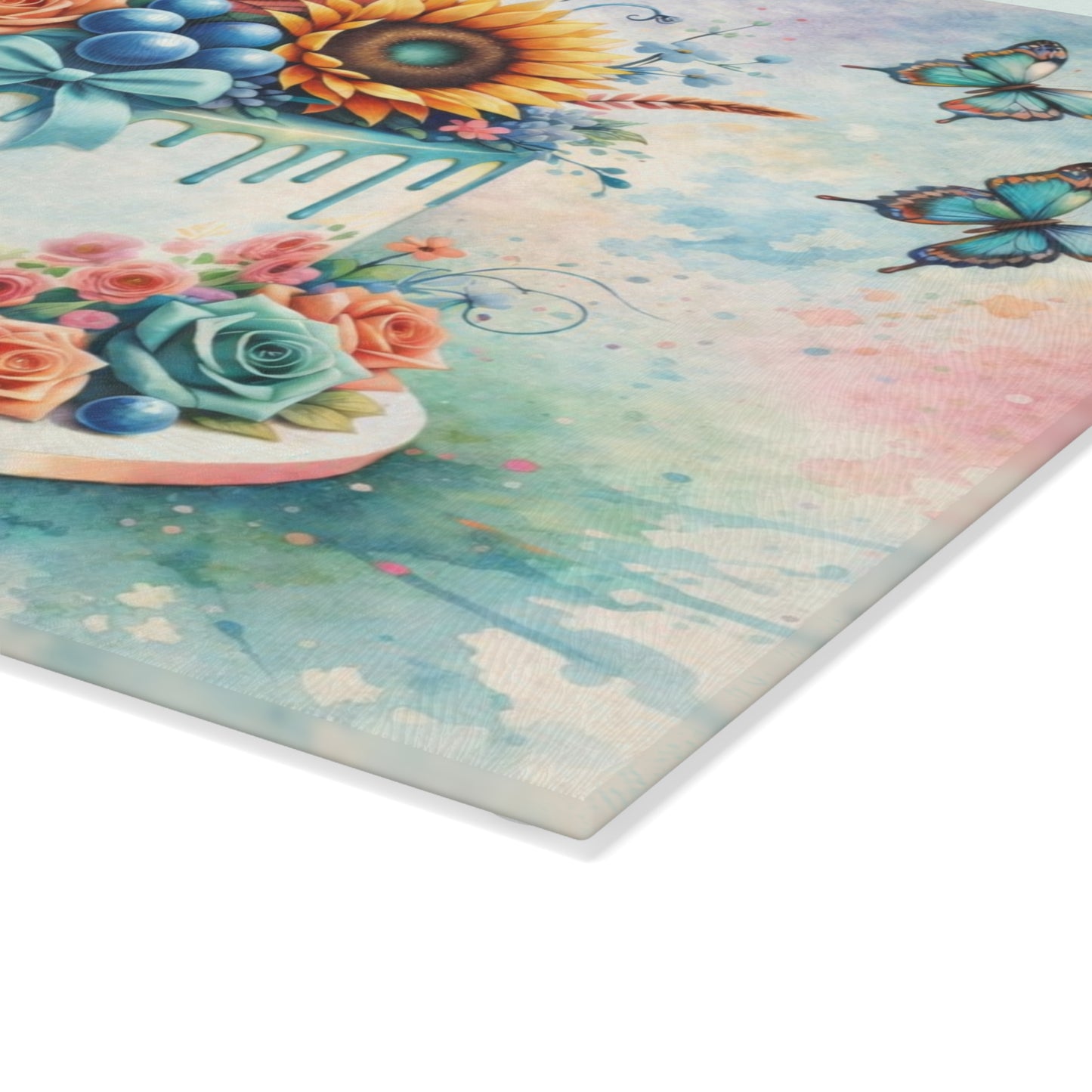 Floral Celebration Cake Glass Cutting Board – Elegant Dessert Kitchen Decor