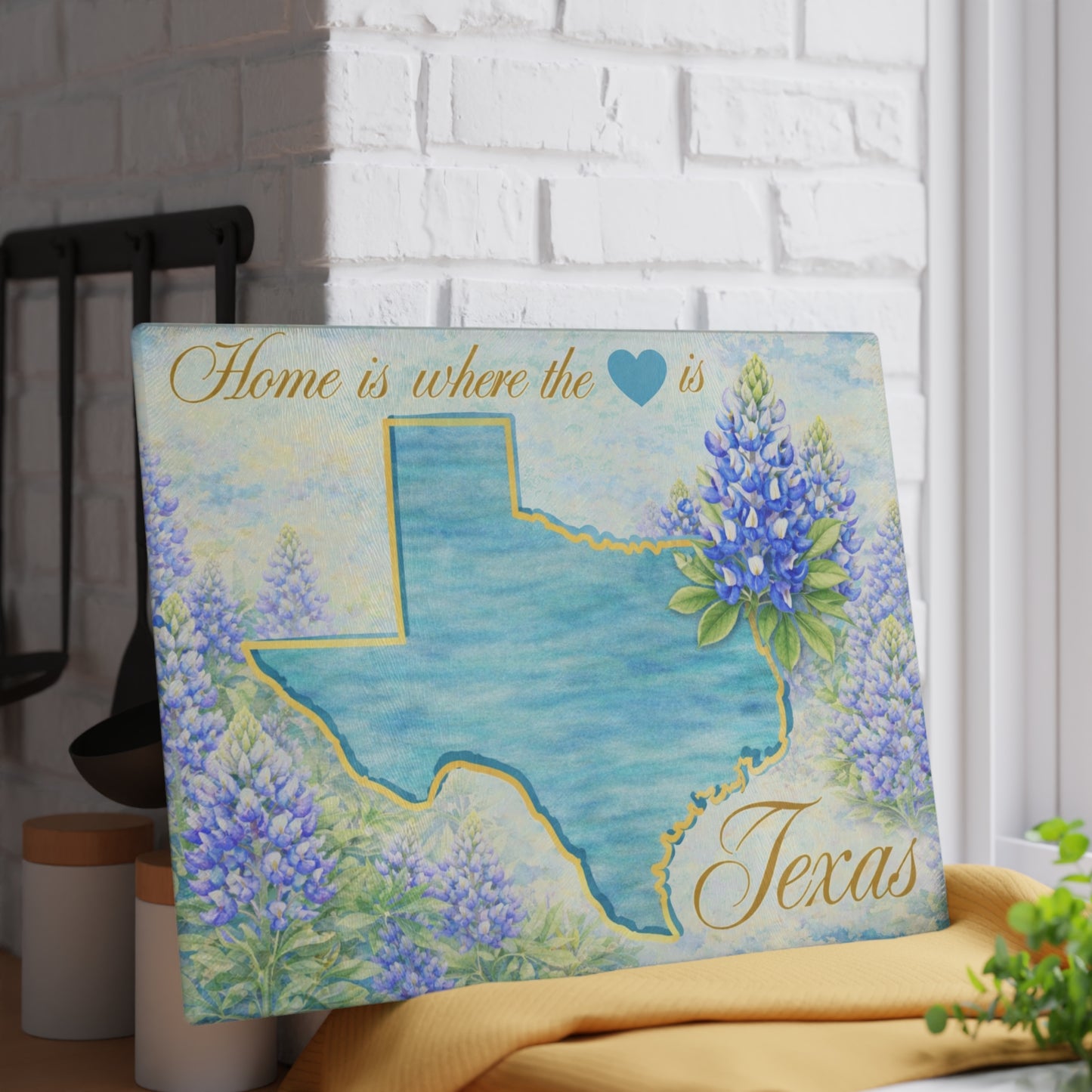 Texas State Bluebonnet Glass Cutting Board – Home Is Where the Heart Is Texas Kitchen Decor
