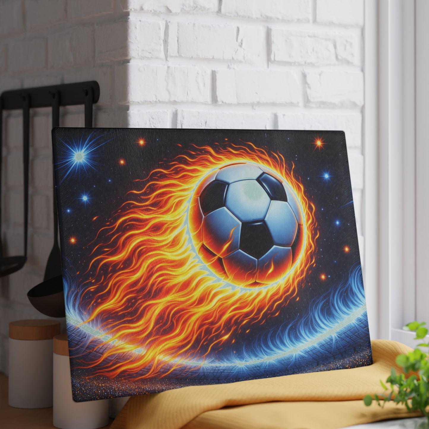 Fiery Soccer Ball Cutting Board – Game Day Heat for Your Kitchen