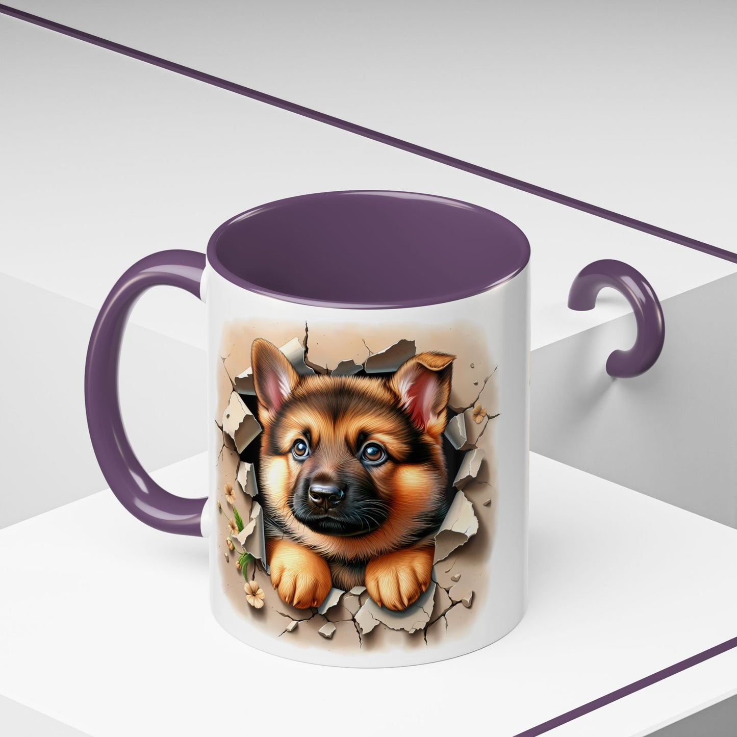 🐾☕ German Shepherd Puppy Peek Accent Mug – Loyal Pup Lover Gift ✨🖤