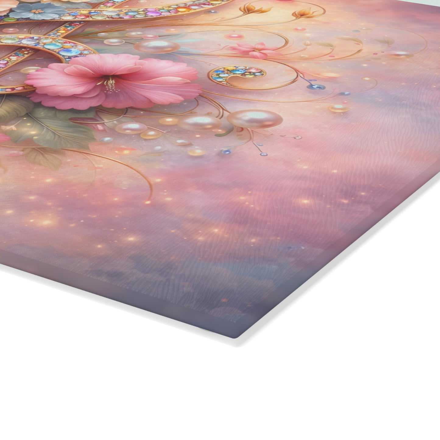 Floral Treble Clef Glass Cutting Board – Elegant Music-Inspired Art Kitchen Decor