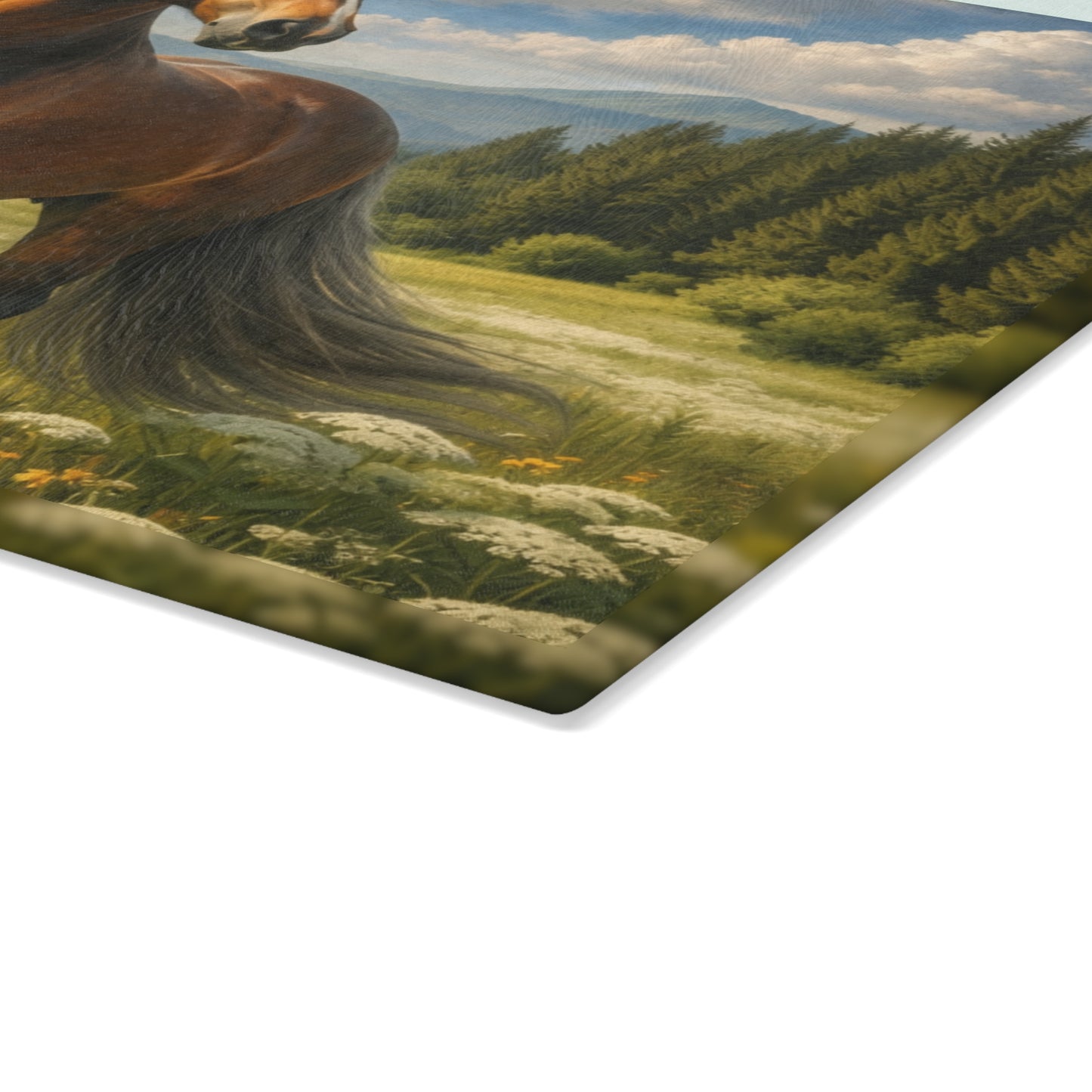 Majestic Horse in Mountain Meadow Glass Cutting Board – Western Farmhouse Horse Lover Kitchen Decor