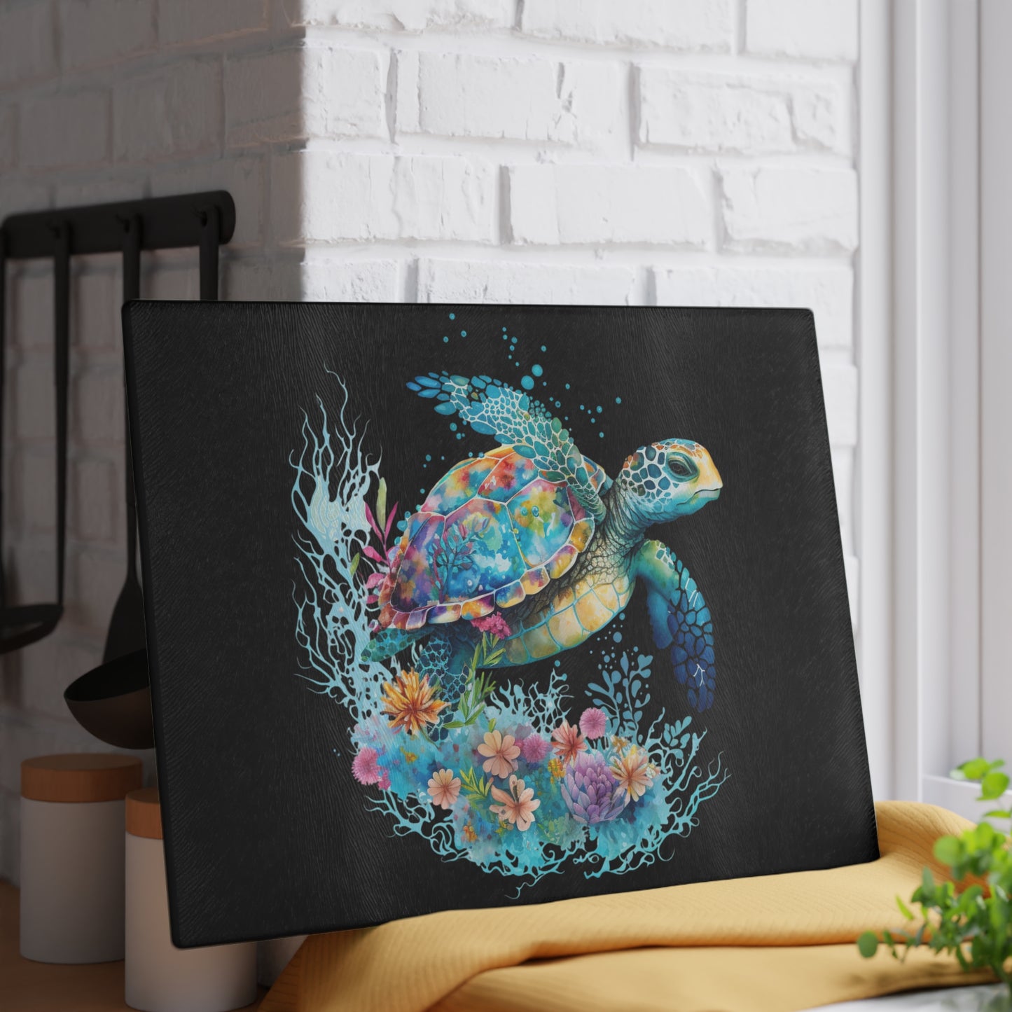 Sea Turtle Glass Cutting Board | Coastal Ocean Vibes Kitchen Decor