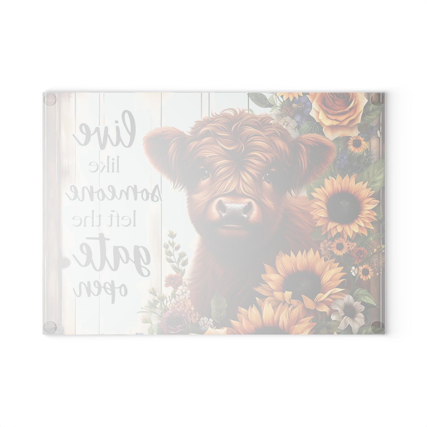 🐮🌻 Highland Cow Sunflower Cutting Board – Rustic Farmhouse Charm with Inspirational Quote 🌼🌹