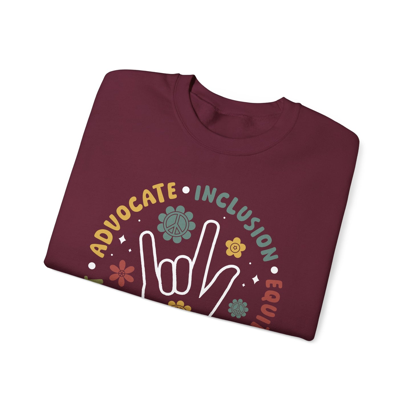 🧡👐 Advocate • Inclusion • Equity • Equality • Accept – ASL “I Love You” Sweatshirt 🌼✌️