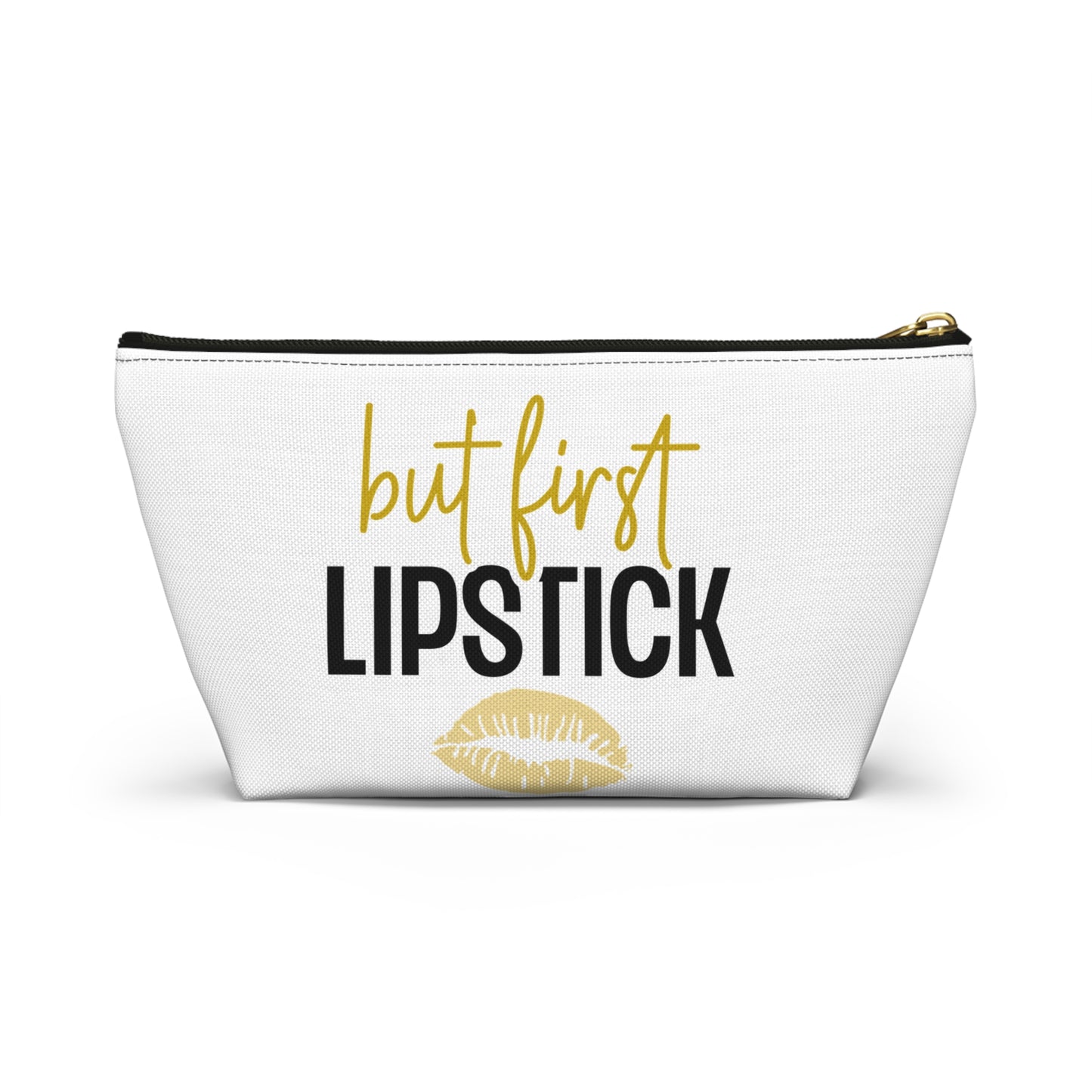 Accessory Pouch – "But First Lipstick" Yellow Makeup Bag