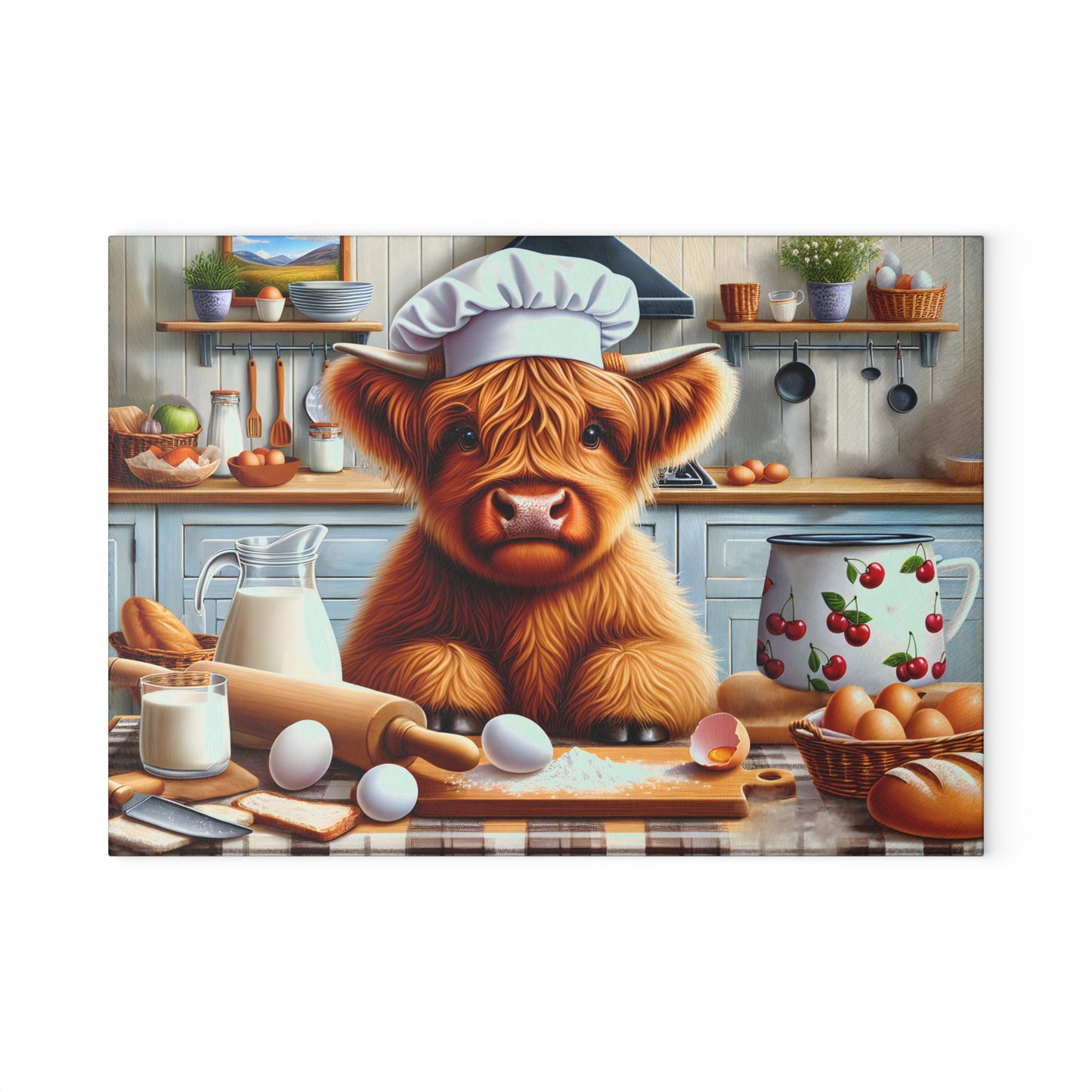 🐮 Holiday Highland Chef Cow Cutting Board – Rustic Charm with Kitchen Whimsy