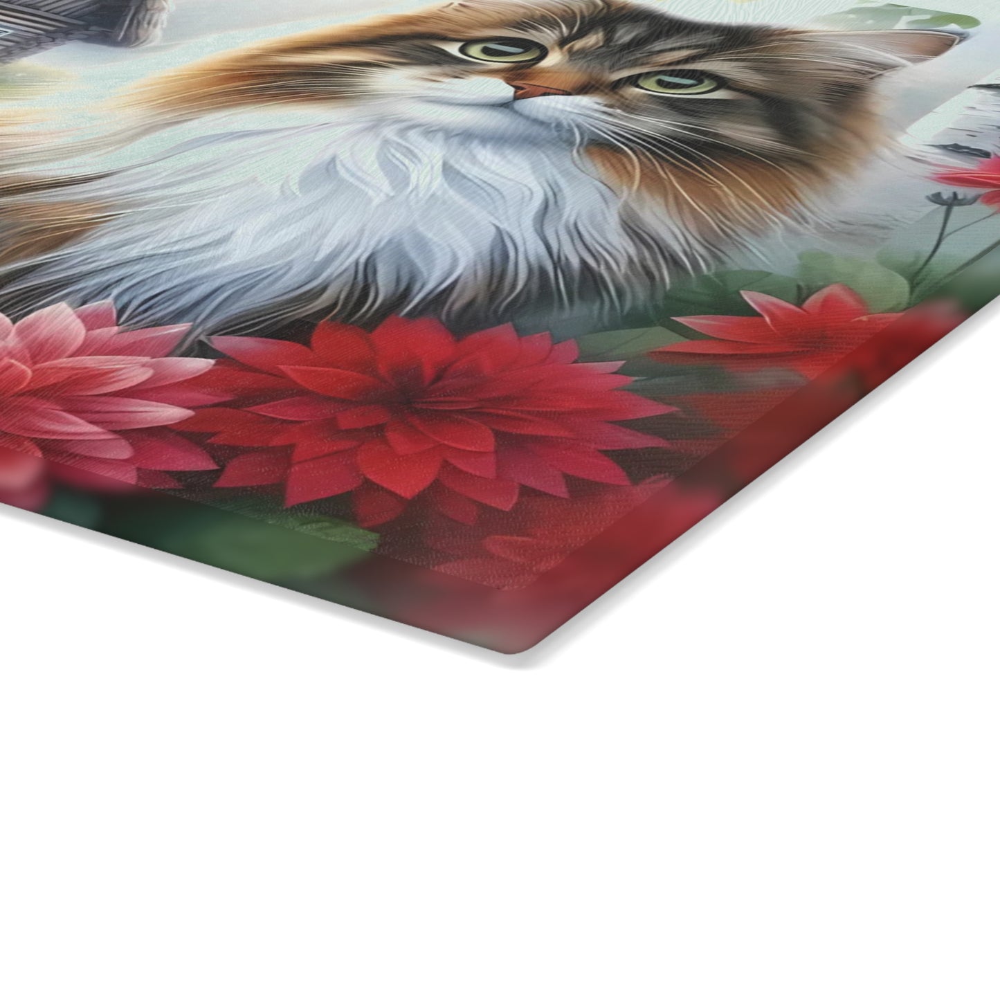 🌸 Garden Kitten Cutting Board – Fluffy Charm & Cottage Florals for Your Kitchen 🐾🌼