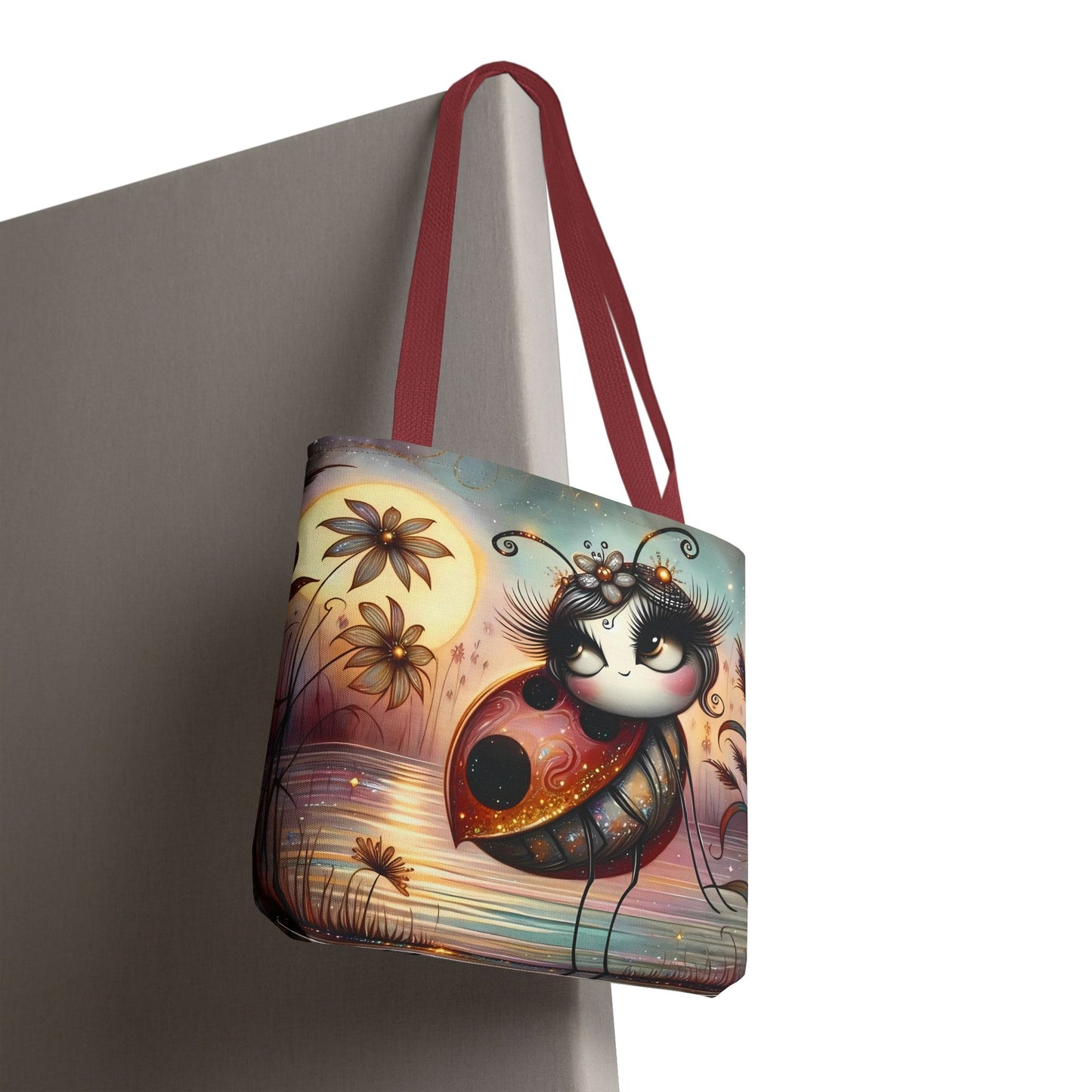 🐞 Mariquita sobre una flor junto al lago – Bolsa de tela inspirada en la naturaleza