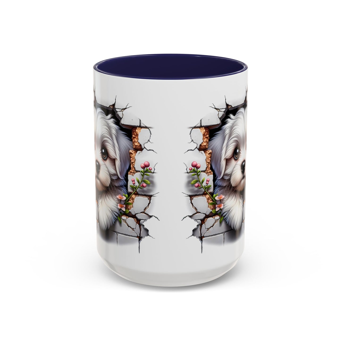 🎀🐶 Maltese Puppy Accent Mug – Cute Peek-Through Dog Design for Animal Lovers ☕💖