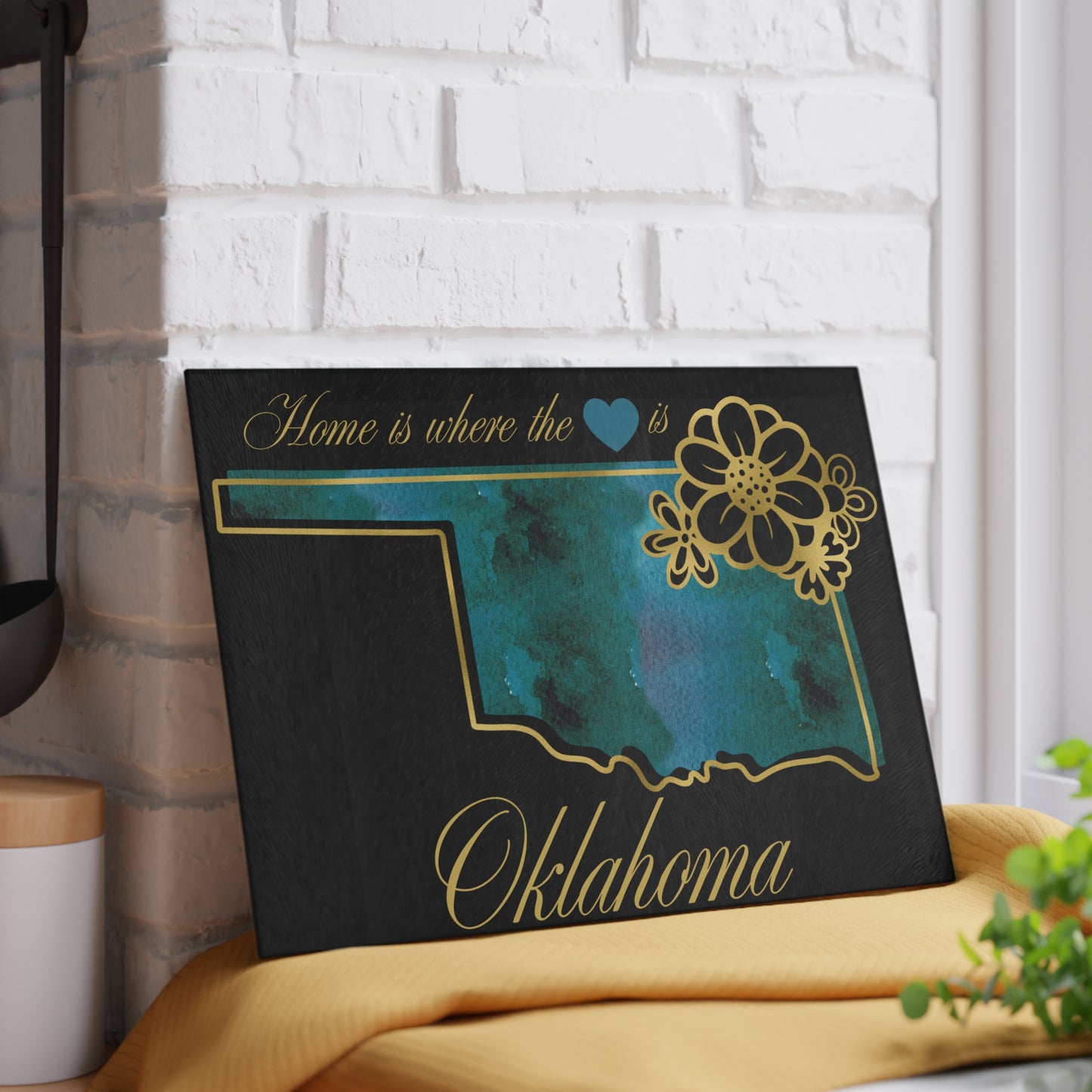 💙 Oklahoma State Cutting Board – Turquoise Heartland Charm with Golden Touch