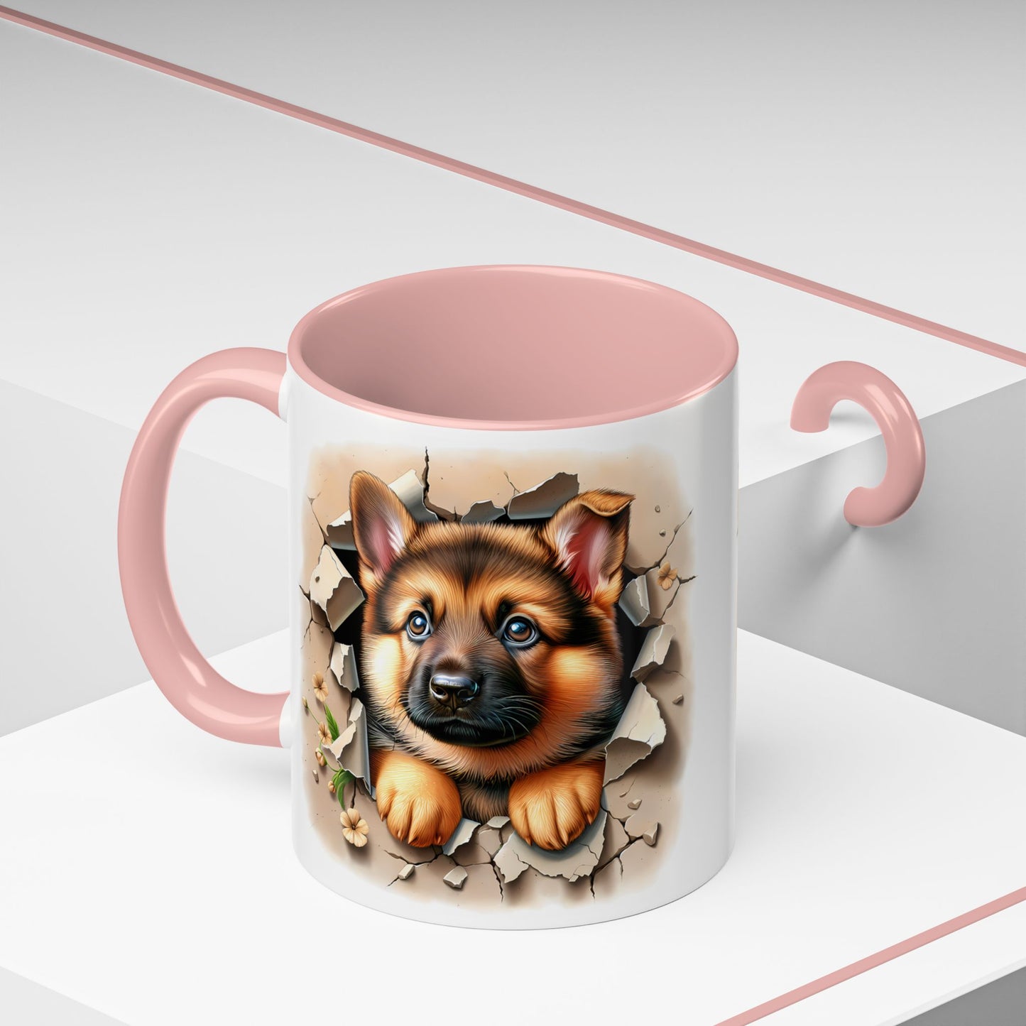 🐾☕ German Shepherd Puppy Peek Accent Mug – Loyal Pup Lover Gift ✨🖤