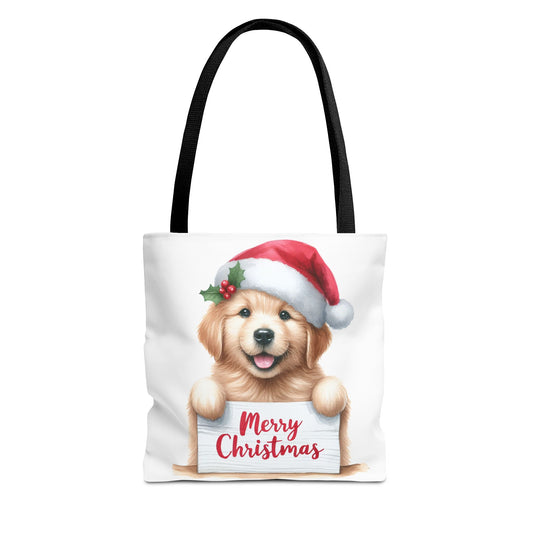🐾 Golden Retriever “Merry Christmas” Tote Bag – Holiday Cheer in Every Carry 🎄