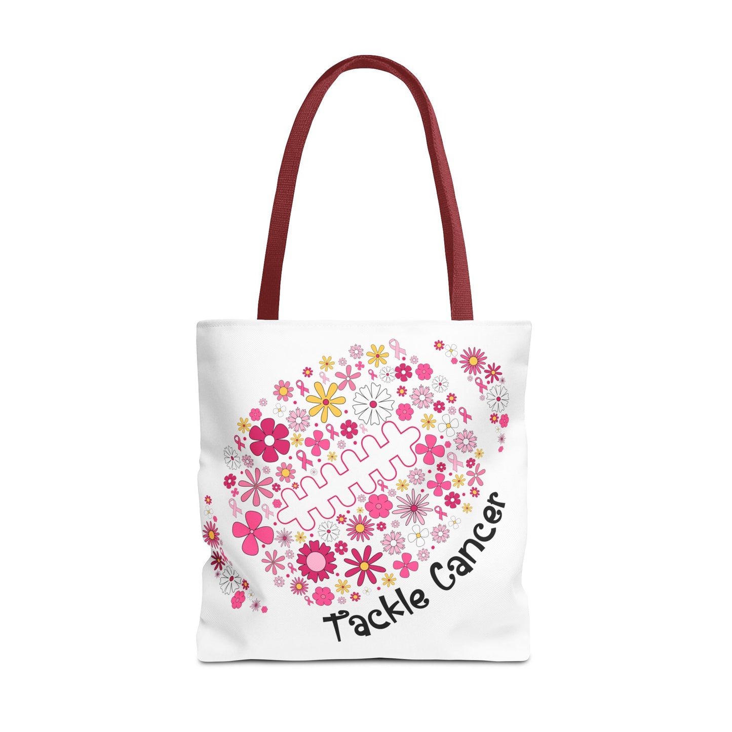 🌸 Pink Floral Football Tote Bag – Game Day Meets Breast Cancer Awareness 🎀👜