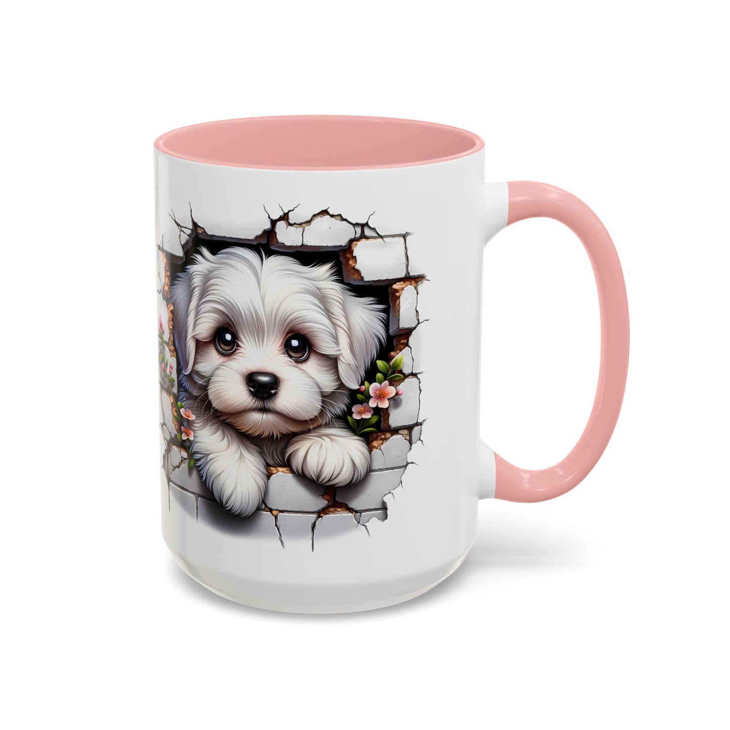 🎀🐶 Maltese Puppy Accent Mug – Cute Peek-Through Dog Design for Animal Lovers ☕💖