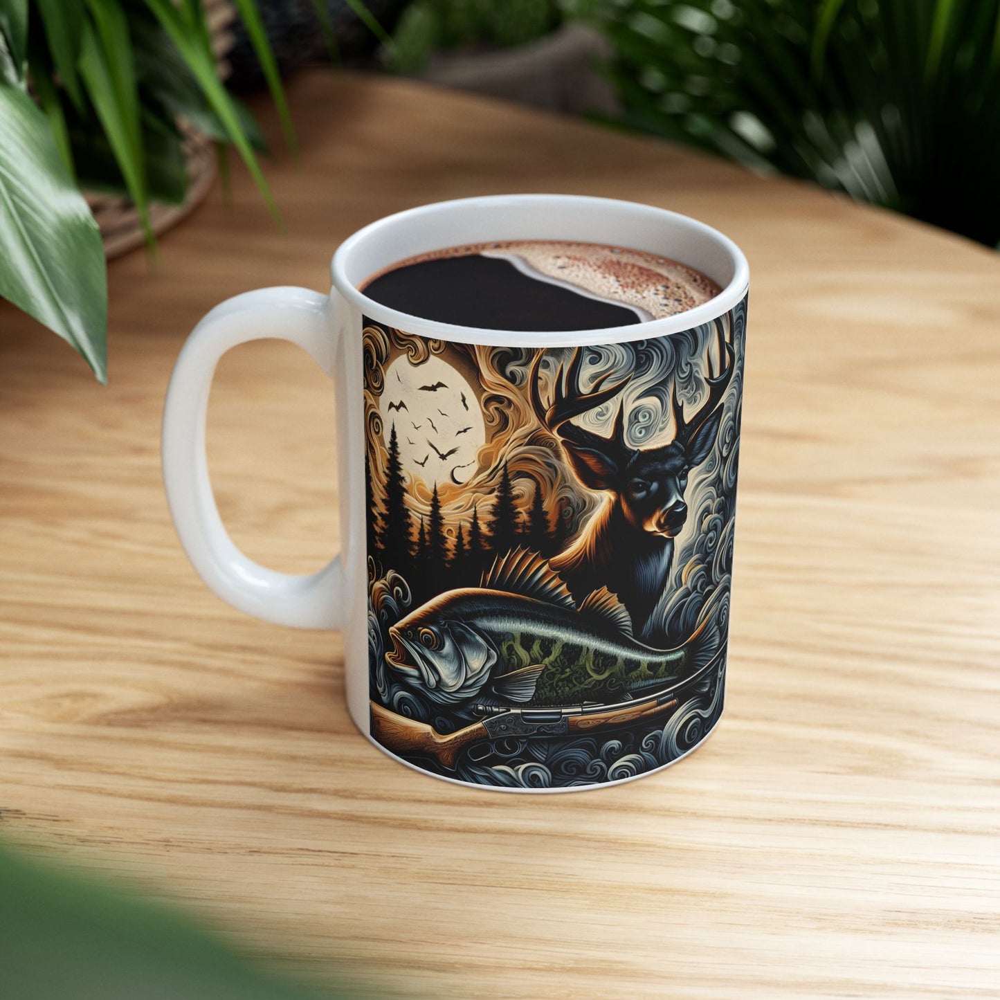 🦌🎣 Personalized Hunting & Fishing Mug – Deer, Bass & Outdoors Coffee Cup 🌲☕