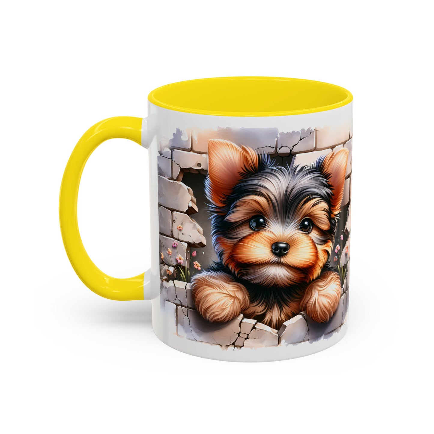 🎀🐶 Yorkie Puppy Accent Mug – Cute Peek-Through Dog Design for Animal Lovers ☕💖